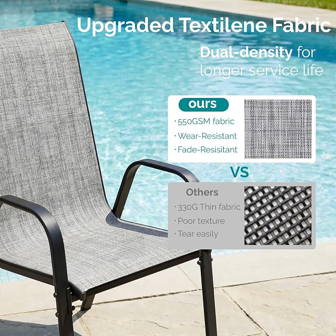 MAMIZO Patio Dining Chairs, Stackable Textilene Chair Set of 6, - Image 3