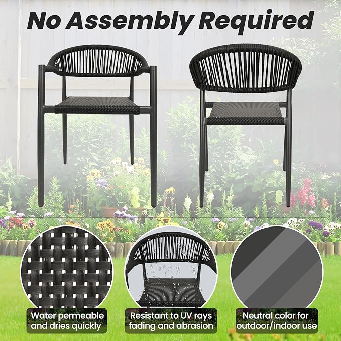 8 Pcs Stackable Patio Dining Chairs, Aluminum Rattan Outdoor Dining Chair - Image 6