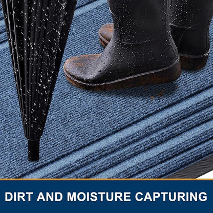 Buganda Front Door Mat Indoor Outdoor Entrance, Non-Slip Natural Rubber Doormats, Easy Clean, Low Profile, Dirt Trapper Entryway Floor Mats for Outside, Garages and Patios, 47x32, Light Blue
