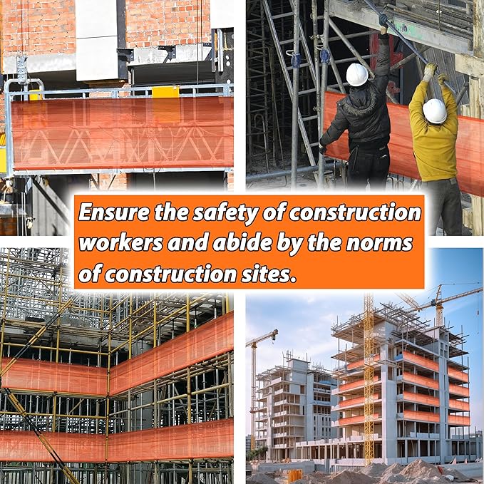 20' L x 40" W Construction Safety Debris Netting with 14 Tapes & Buckles, Orange Fire Retardant Pump Jack Safety Net, Scaffold Safety Netting Rolls Scaffold Net Enclosure