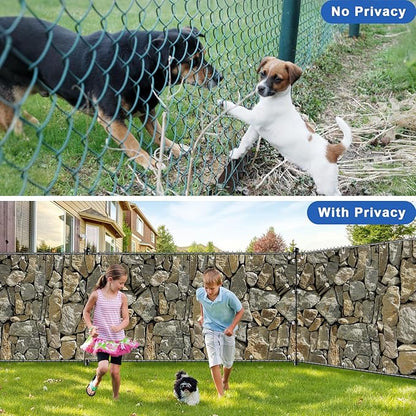 UPGRADE 4'x23'Customized PVC Privacy Fence Screen with Stone Wall Print – Outdoor Waterproof Patio Privacy Cover for Yard, Balcony, Garden Fence Decoration