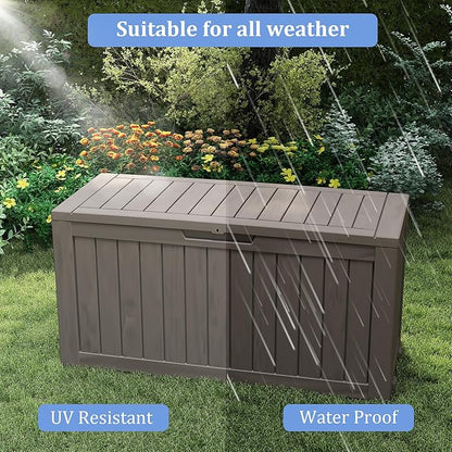 75 Gallon Deck Box, Resin Outdoor Indoor Waterproof Storage Box, Lockable Storage Box With Handle for Patio Furniture - Garden Tools - Swimming Pool Tools UV-Resistant, Grey
