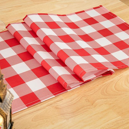 Waterproof Checkered Tablecloth Runner Fabric - Rectangle 12x108 Inch Classic Gingham Buffalo Plaid Table Cloth for Indoor/Outdoor Use - Table Cover for Kitchen, BBQs, and Parties