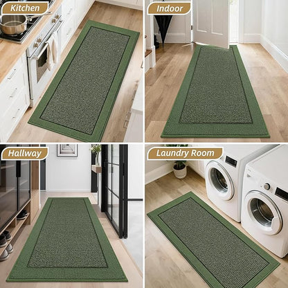 BEQHAUSE Indoor Door Mat 24" x 60", Dirt Trapper Door Mats Non-Slip Entryway Rugs Washable, Resist Dirt Absorbent Welcome Mat, Low Profile Floor Mats for Front Back Door and Entryway, Green