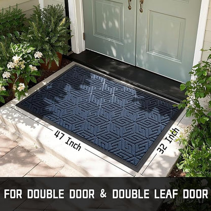 Yimobra Large Door Mat 47x32, All-Weather Waterproof Outdoor Mats for Front Door, Non Slip Rubber Doormat for Patio Proch Outside Entryway Indoor, Blue