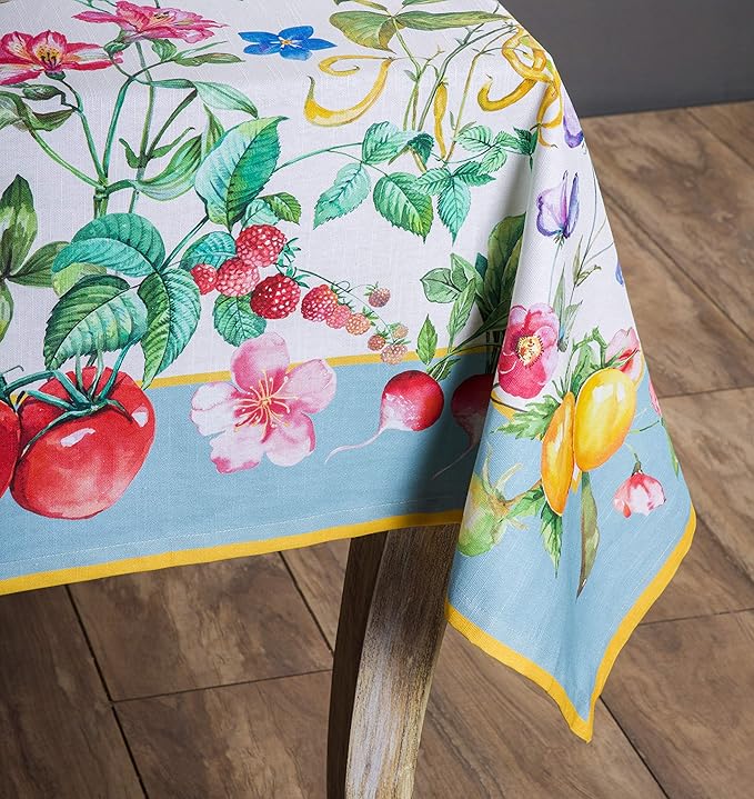 Maison d' Hermine Table Cloth Square Table 100% Cotton 60 x 60 Inches Tablecloth Reusable Decorative Everyday Use for Dining Room, Farmhouse, Home, Party, Festive & Wedding Spring Summer - Giverny