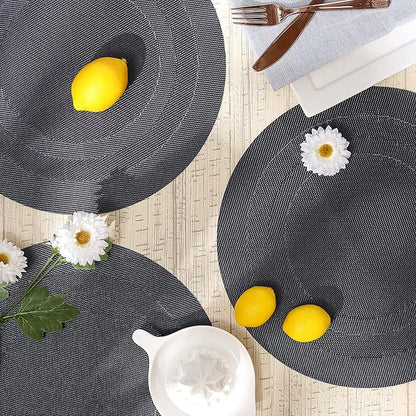 DII PVC Tabletop Collection Woven Indoor/Outdoor, Round Placemat Set, 13.75", Stonewash Blue, 6 Piece