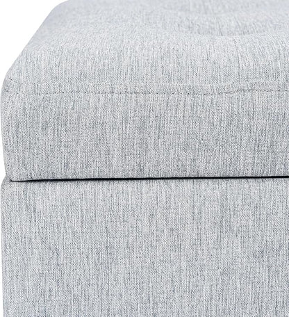 Adeco 18 Inch High Cube Ottoman Storage, Linen Chair Foot Stools, Upholstered Vanity Stool with Hinged Lid, Solid Wood Legs
