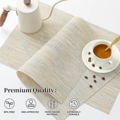 Leetaltree Wheat Placemats Set of 12 - Heat Resistant Non-Slip Place mats for Dining Table, Washable Durable PVC Vinyl Woven Table Mats（Wheat, 12）