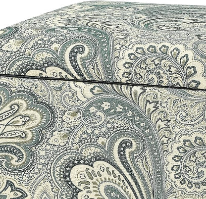 Adeco 18 Inch High Cube Ottoman Storage, Paisley Linen Chair Foot Stools, Upholstered Vanity Stool with Hinged Lid, Solid Wood Legs