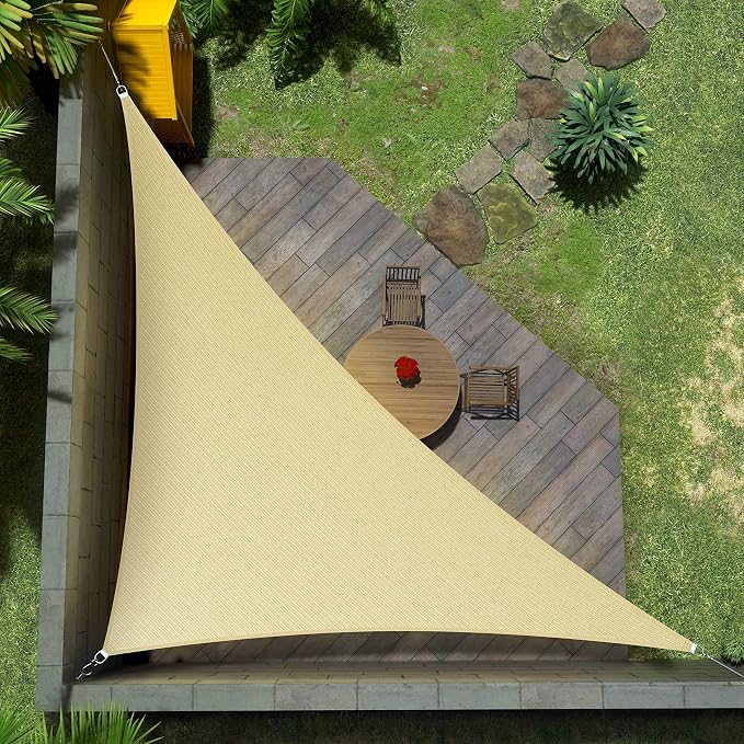 Amgo Custom Size 14' x 14' x 19.8' Beige Right Triangle Sun Shade Sail UPF50+ by Amgo