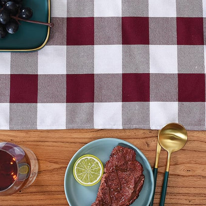 Tosewever Buffalo Check Plaid Farmhouse Table Runner, Cotton Polyester Blend Classic Family Dinner Table Runners for Indoor Outdoor Parties Events Home Decoration (Red and White, 14 x 72 Inch)
