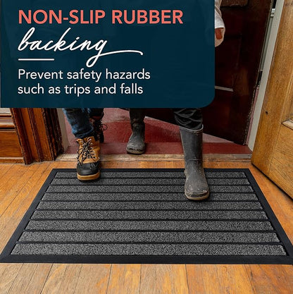 ubdyo Extra Durable Door Mat - Dirt Trapping Outdoor Welcome Mats - Non-Slip Outdoor Indoor Entrance - Low Profile Front Doormat (32" x 20", Bright Grey)