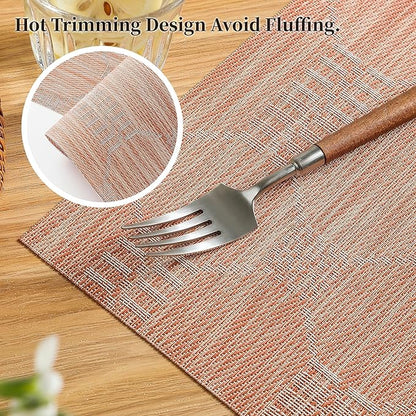 Leetaltree Coral Placemats Set of 12 - Heat Resistant Non-Slip Place mats for Dining Table, Washable Durable PVC Vinyl Woven Table Mats（Coral, 12）