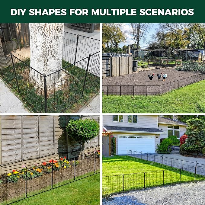 FXW Decorative Garden Fence for Yard - 32in(H) x 47.1ft(L) 24 Panels - Metal Fencing Panels - Animal Barrier Border for Dogs & Rabbits, Flower & Plant Edging
