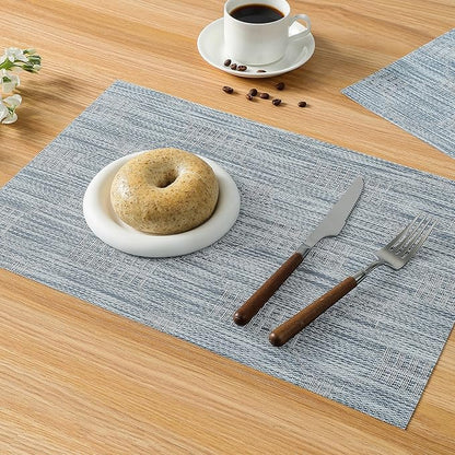 Leetaltree Jacquard Blue Placemats Set of 12 - Heat Resistant Non-Slip Place mats for Dining Table, Washable Durable PVC Vinyl Woven Table Mats（Jacquard Blue, 12）