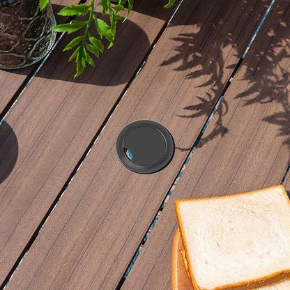 NUU GARDEN Outdoor 37” Square Metal Dining Table, Patio Dining Table with Umbrella Hole, Powder-Coated Metal Table with Faux Wood Tabletop, for Patio, Garden, Backyard and Balcony, Black