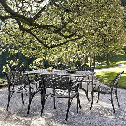 NUU GARDEN 60" Outdoor Dining Table with 2.09" Umbrella Hole, All Weather Cast Aluminum Outdoor Patio Table, 6-8 Person Rectangle Dining Table, Backyard Bistro Table for Garden, Poolside, Black