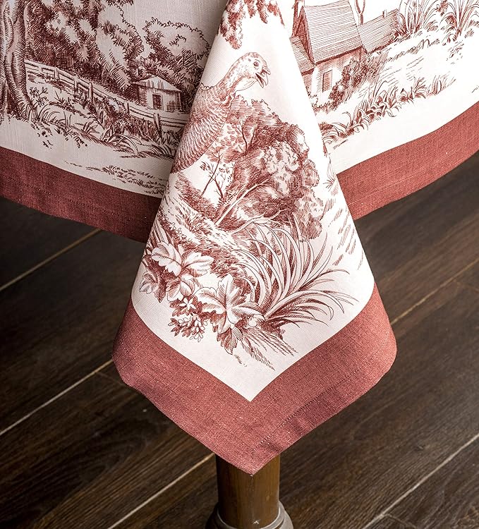 Maison d' Hermine Table Cloth Rectangle Table 100% Cotton 54 x 72 Inches Fall Tablecloth Reusable Everyday Use for Thanksgiving Christmas Decorations Dining Farmhouse Party (Holy Jouy - Brown)