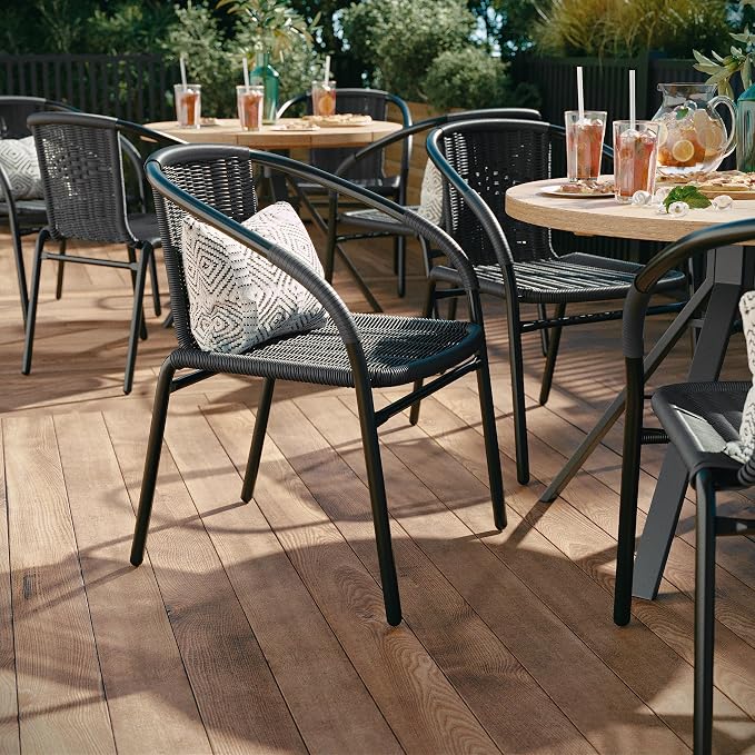 EMMA + OLIVER Gray PE Rattan Stackable Patio Dining Chair, Indoor/Outdoor Use - Image 4