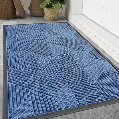 Smiry Front Door Mat Outside Entrance, Heavy Duty Sturdy Natural Rubber Doormat, Trap Dirt and Moisture, Easy Clean Low Profile Mats for Indoor Outdoor Entry, Irregular Triangle (71x24, Blue)