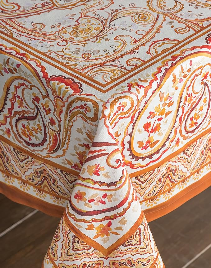 Maison d' Hermine Table Cloth Rectangle Table 100% Cotton 60 x 90 Inches Fall Tablecloth Reusable Everyday Use for Thanksgiving Christmas Decorations Dining Farmhouse Party (Palatial Paisley)