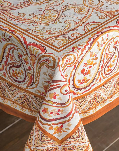 Maison d' Hermine Table Cloth Rectangle Table 100% Cotton 70 x 90 Inches Fall Tablecloth Reusable Everyday Use for Thanksgiving Christmas Decorations Dining Farmhouse Party (Palatial Paisley)