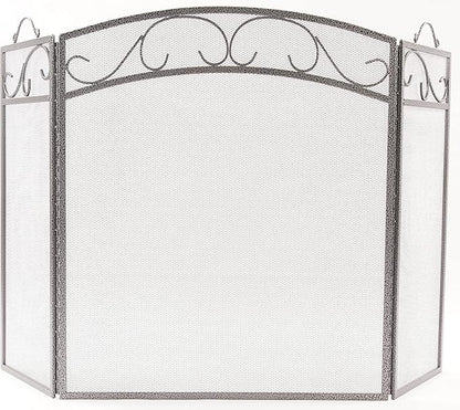 Fire Beauty Fireplace Screen 3 Panel with Handles Wrought Iron 51"(L) x31(H) Spark Guard Cover(Pewter)