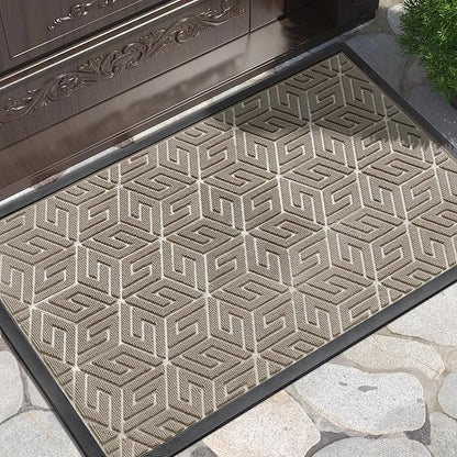 Yimobra Doormat Outdoor Entrance 29.5x17, All-Weather Waterproof Outdoor Mats for Front Door, Non Slip Welcome Door Mat for Patio Proch Outside Entryway Indoor, Pale Khaki