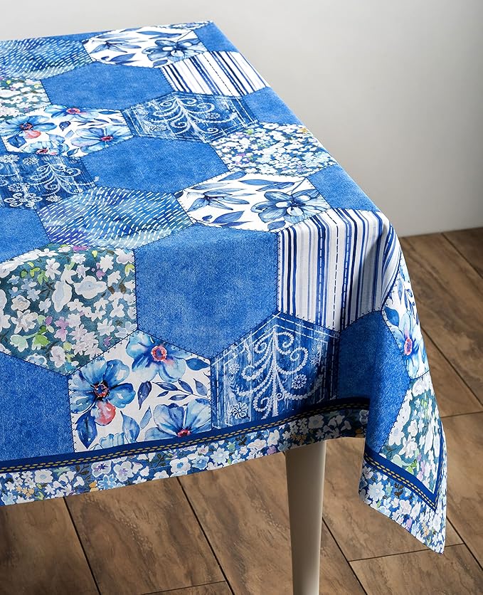 Maison d' Hermine Table Cloth Rectangle Table 100% Cotton 60 x 120 Inches Tablecloth Reusable Decorative for Dining Room, Farmhouse, Home, Party, Festive & Wedding Spring Summer - Summer Blues