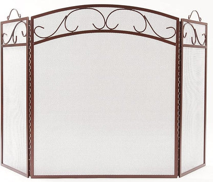 Fire Beauty Fireplace Screen 3 Panel with Handles Wrought Iron 51"(L) x31(H) Spark Guard Cover(Antique Bronze)