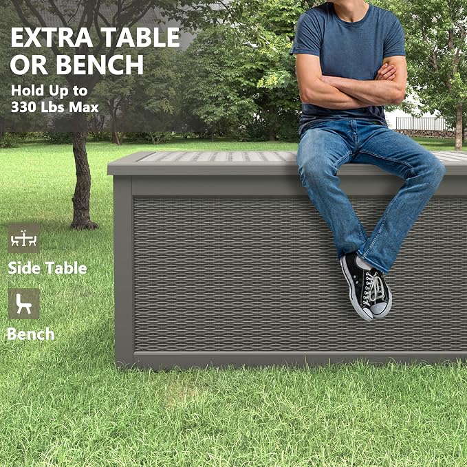 330 Gallon Outdoor Storage Box, Resin Large Deck Box Outdoor Waterproof Storage - Image 6