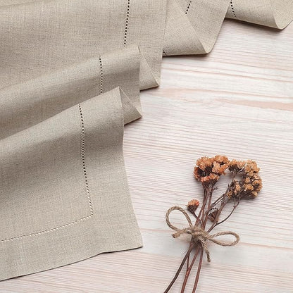D'Moksha Homes Linen Natural Table Runner 84 Inches Long - 100% Pure Linen Table Runner 14 x 84 Inch for Valentines, Spring, Easter - Classic Hemstitch