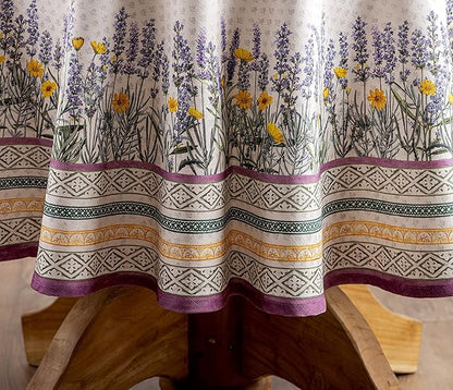 Maison d' Hermine Table Cloth Round Table 100% Cotton 63 Inches Tablecloth Reusable Decorative Everyday Use for Dining Room, Farmhouse, Home, Party, Festive & Wedding Spring Summer - Fanny Lavender