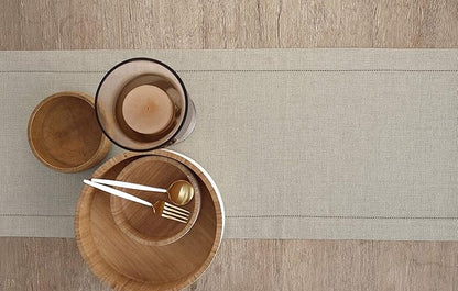 Solino Home Linen Natural Table Runner 90 Inches Long - 100% Pure Linen Hemstitch 14 x 90 Inch Table Runner for Dining, Spring, Easter - Classic Hemstitch