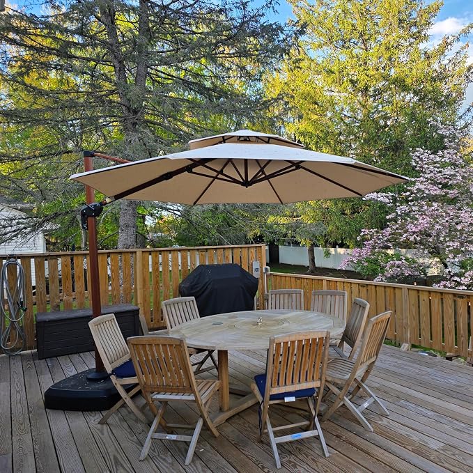 PURPLE LEAF Patio Umbrella 11ft Double Top Wood-Grain Finish, 240GSM - Image 2