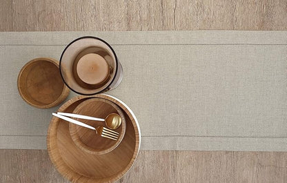 Solino Home Linen Natural Table Runner 120 Inches Long - 100% Pure Linen 18 x 120 Inch Table Runner for Spring, Easter - Classic Hemstitch