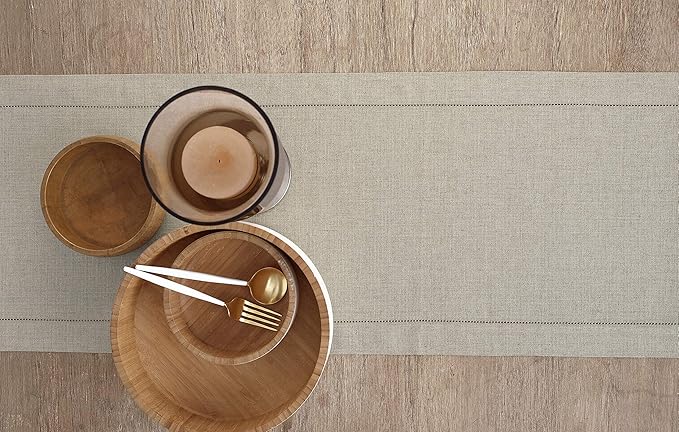 Solino Home Linen Table Runner 90 Inches Long - Classic Hemstitch 100% Pure Linen Natural Dining Table Runner 16 x 90 Inch for Spring, Easter