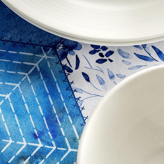 Maison d' Hermine Table Cloth Round Table 100% Cotton 69 Inches Tablecloth Reusable Decorative Everyday Use for Dining Room, Farmhouse, Home, Party, Festive & Wedding Spring Summer - Summer Blues