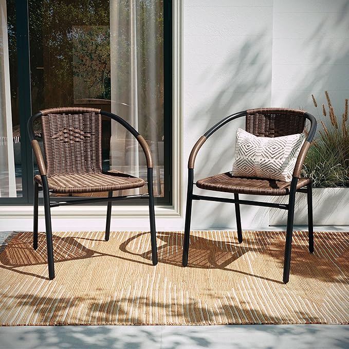 EMMA + OLIVER Brown PE Rattan Stackable Patio Dining Chair, Indoor/Outdoor Use - Image 7