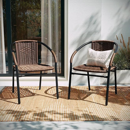 EMMA + OLIVER Brown PE Rattan Stackable Patio Dining Chair, Indoor/Outdoor Use - Image 7