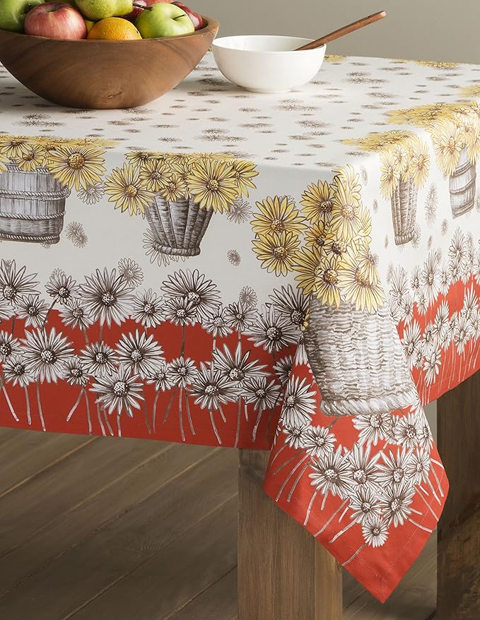 Maison d' Hermine Table Cloth Rectangle Table 100% Cotton 60 x 90 Inches Fall Tablecloth Reusable Everyday Use for Thanksgiving Christmas Decorations Dining Farmhouse Party (Bagatelle)