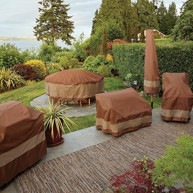 DUCKCOVERS Ultimate Waterproof Rectangular/Oval Patio Table with Chairs Cover, 125 Inch
