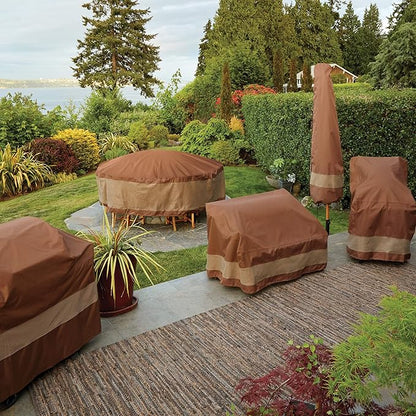 DUCKCOVERS Ultimate Waterproof Rectangular/Oval Patio Table with Chairs Cover, 107 Inch