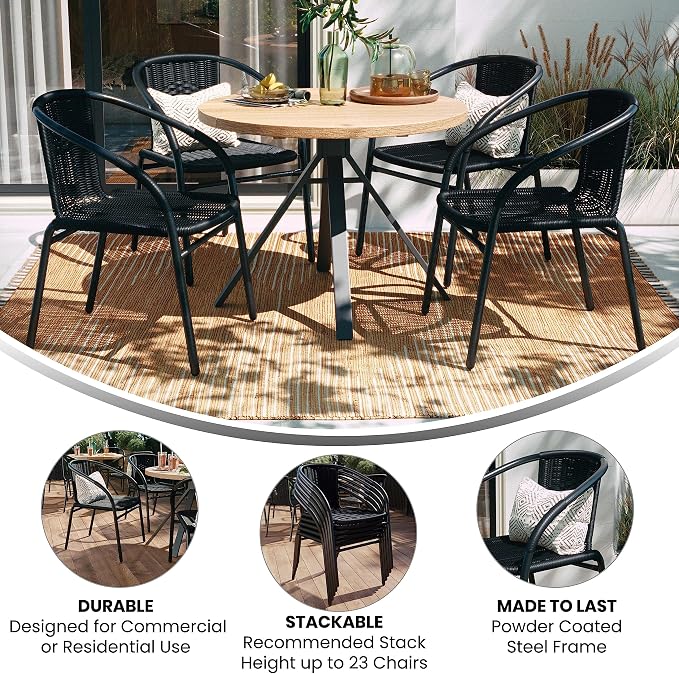 Flash Furniture Lila Modern Rattan Indoor/Outdoor Stackable Dining Chairs - Image 4