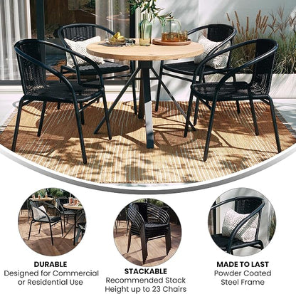 EMMA + OLIVER Black PE Rattan Stackable Patio Dining Chair, Indoor/Outdoor Use - Image 5