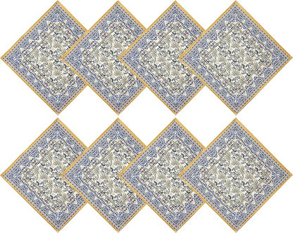 Home Bargains Plus Rectangle Fabric Napkins, Set of 8 Napkins, Allure Yellow and Blue Floral Bordered Print, Indoor Outdoor Stain and Water Resistant Napkins, Provence French Country