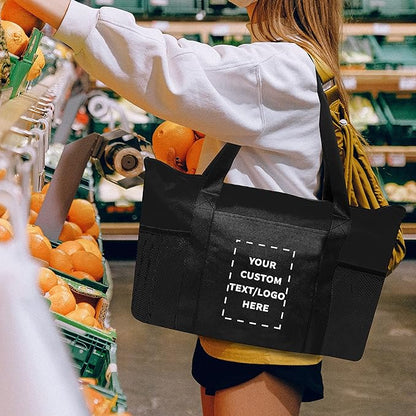 DISCOUNT PROMOS 100 Zippered Non-Woven Tote Bags Set - Customizable Text, Logo - Mesh Pocket, Zippered, Recyclable, Reusable - Black - 19"X14"X3", with Zipper