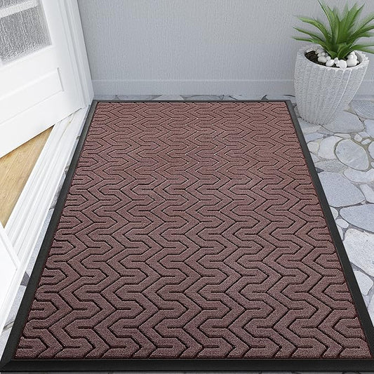 Yimobra Large Door Mat Outside Entrance 47x32, Waterproof Heavy Duty Outdoor Mats for Front Door, Non Slip Rubber Entry Mat for Garage Patio Indoor, Easy Clean, Wine Red