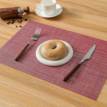 Leetaltree Red Placemats Set of 8 - Heat Resistant Non-Slip Place mats for Dining Table, Washable Durable PVC Vinyl Woven Table Mats（Red, 8）